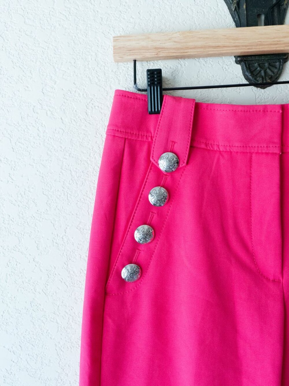 WHBM Jolie Pants Womens 4L NWT Hot Pink Azalea Straight Leg Silver Button Stretc - Picture 6 of 15